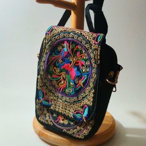Vintage Bird of Paradise Floral Embroidered Mini Crossbody‎ Bag